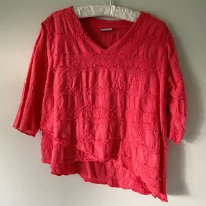 Cottonseed Wear Pink Textured Embroidered Cotton Asymmetrical Top Womens Medium